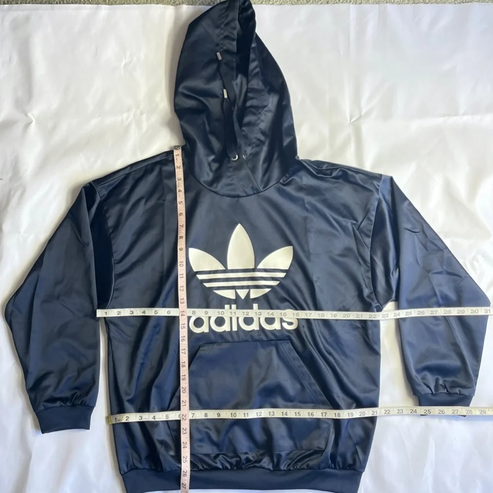 Adidas Satin Navy Blue Trefoil Hoodie Size: Medium - Picture 2 of 5